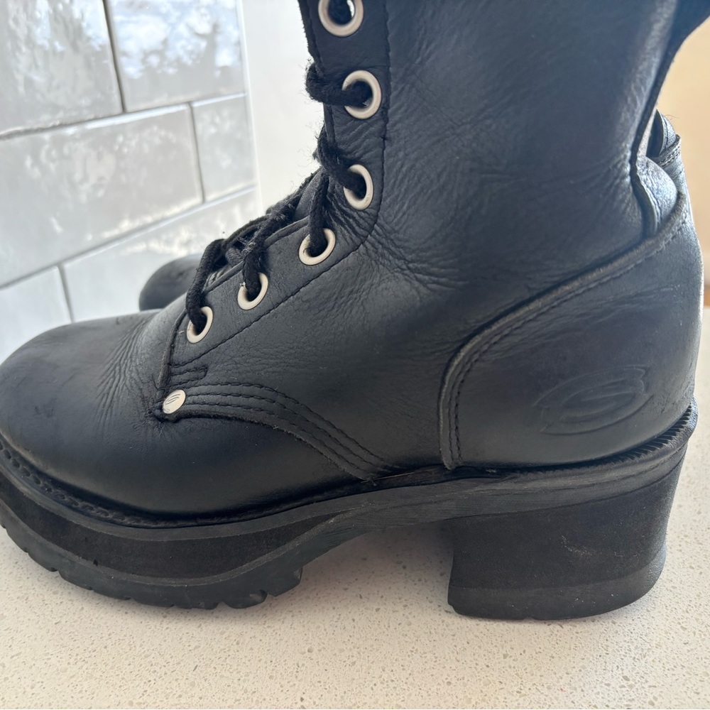 VTG Skechers Sport Utility 90s Y2K Womens Sz 7 Black Chunky Heel Platform Boots - Picture 7 of 10